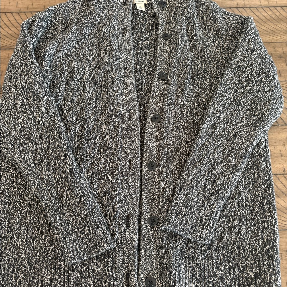 L.L. Bean Charcoal and White Knit Cardigan